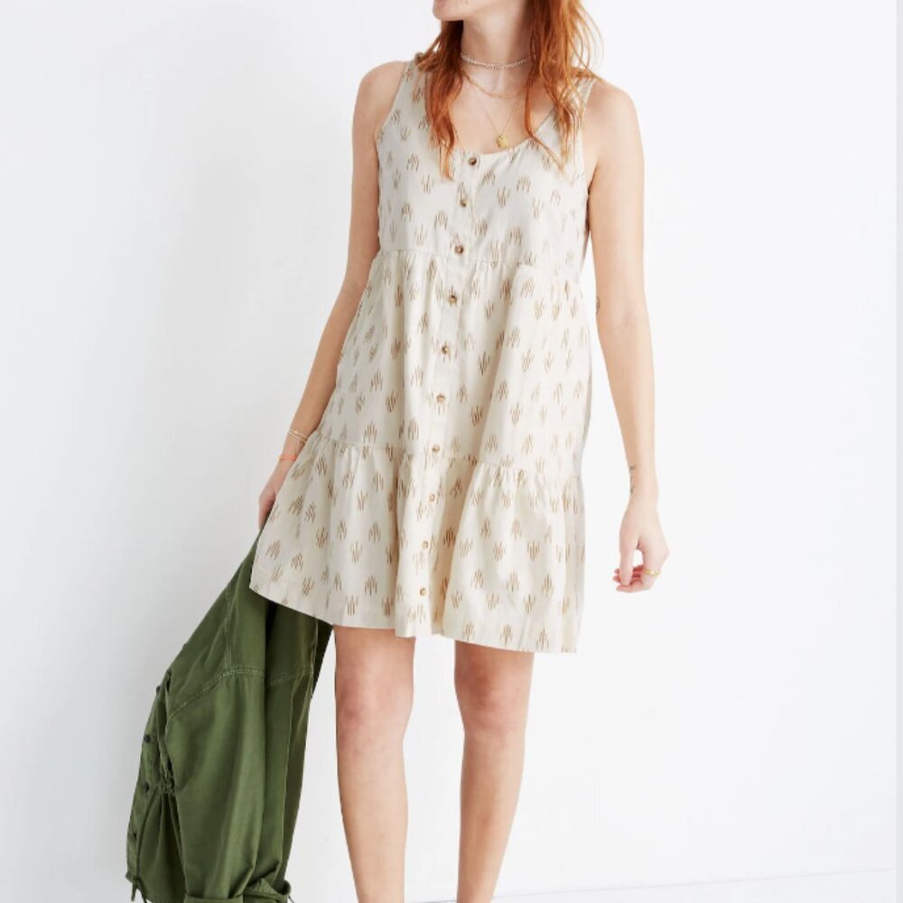 Madewell Sleeveless Button-Front Tiered Mini Dress in Ikat